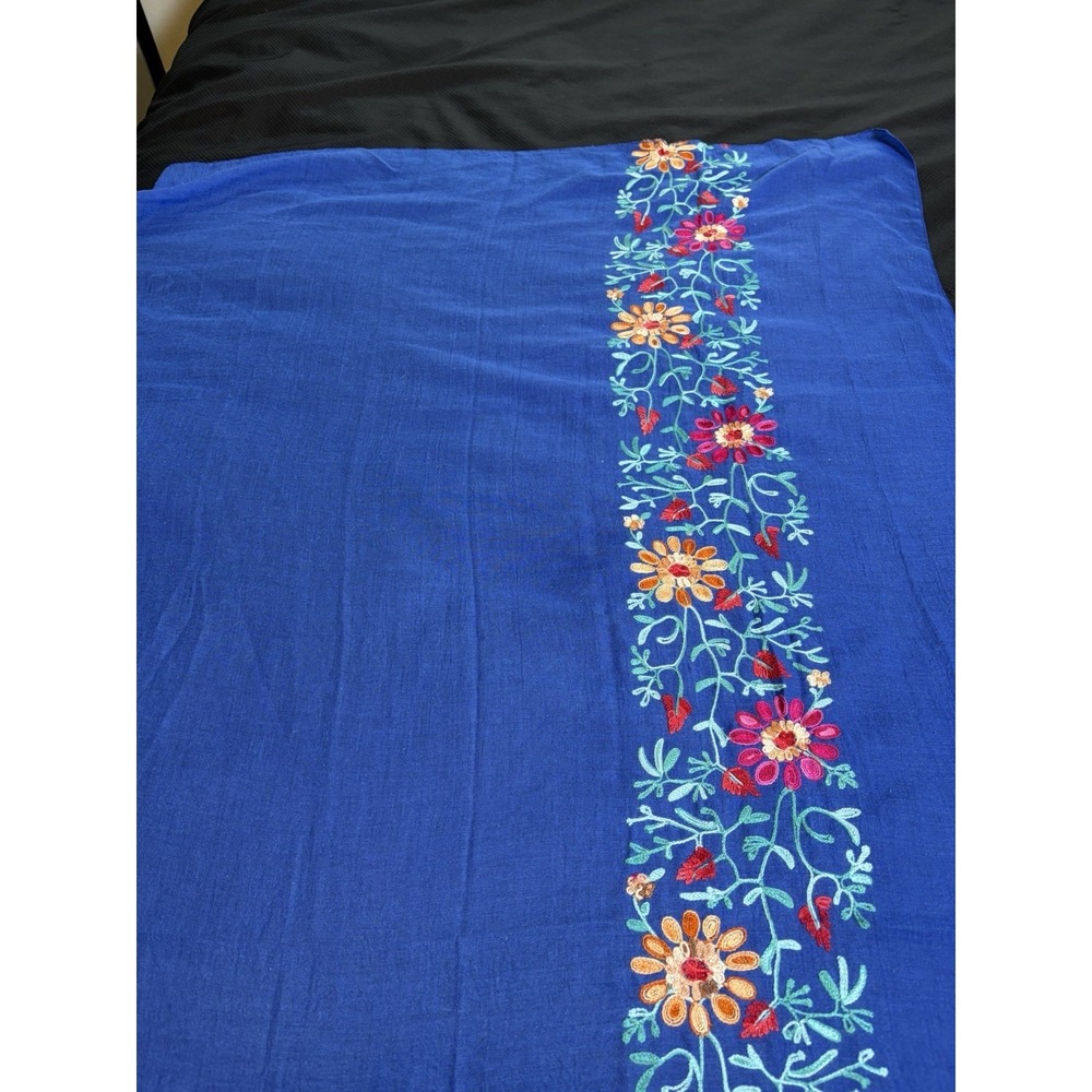 Embroidered Floral Blue Boho Scarf Shawl Wrap~36" x 64"~Soft Gypsy Festival - Picture 8 of 13
